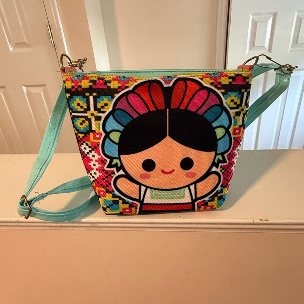 Frida Kahlo Carton Mexican crossbody purse handbag adjustable strap